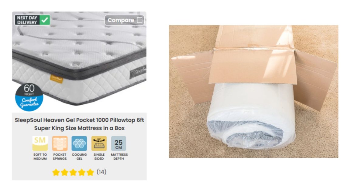 SleepSoul Heaven Gel Pocket 1000 Pillowtop 6ft Super King Size Mattress in a Box